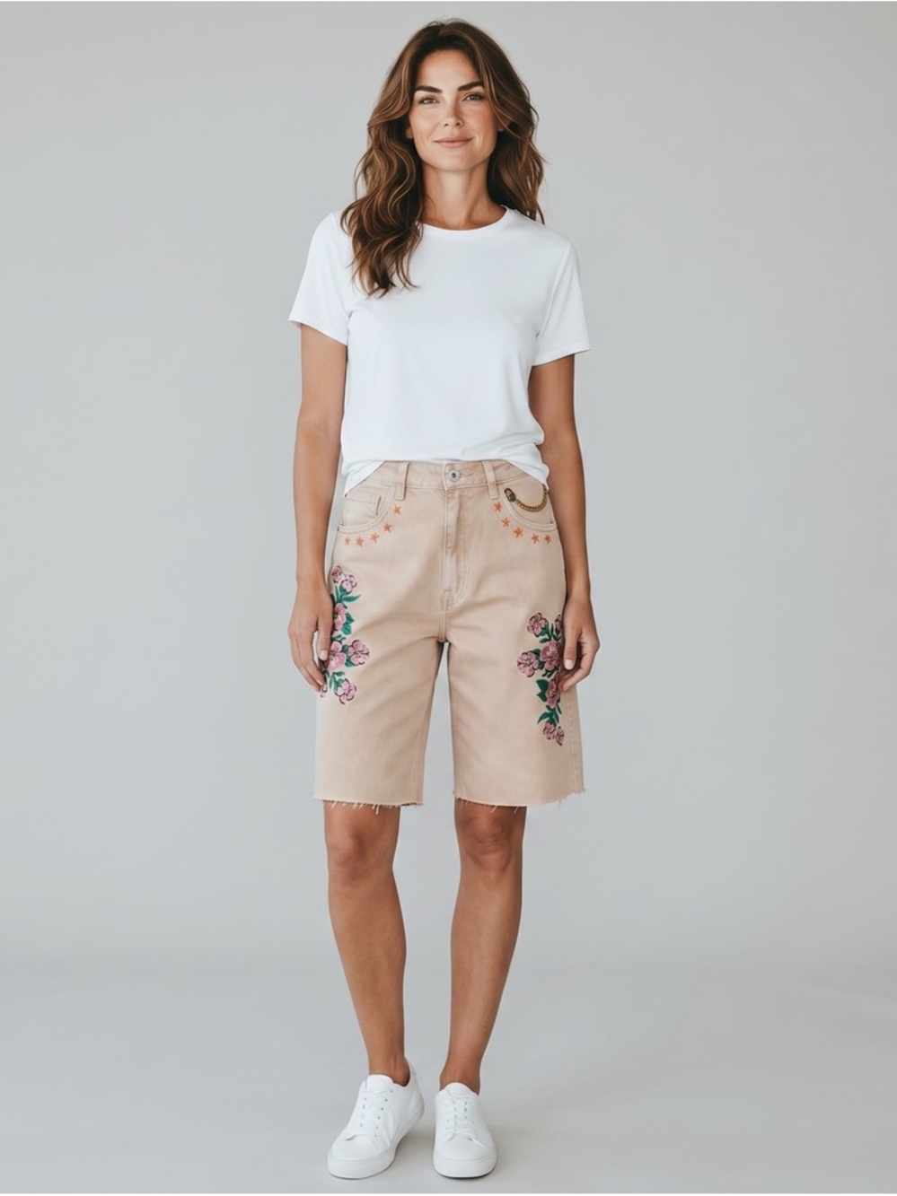 NWT Agua Bendita Women’s Size S Embroidered Floral Cotton Shorts Ivory Resort